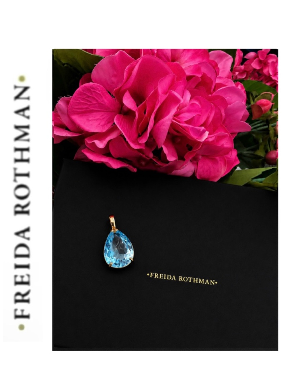 Freida Rothman Vault Swiss Blue Pear-Cut Faceted Teardrop Crystal Pendant